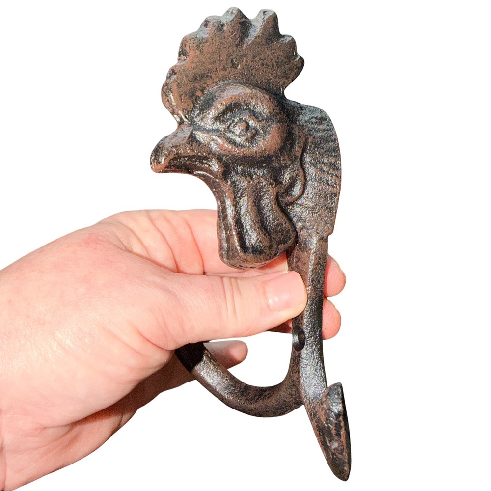 Rooster Cast Iron Double Wall Hook Rustic Farmhouse French Country Kitchen Decor